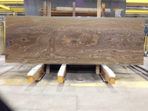 Leather finish Oak Canyon Slab in a Warehouse